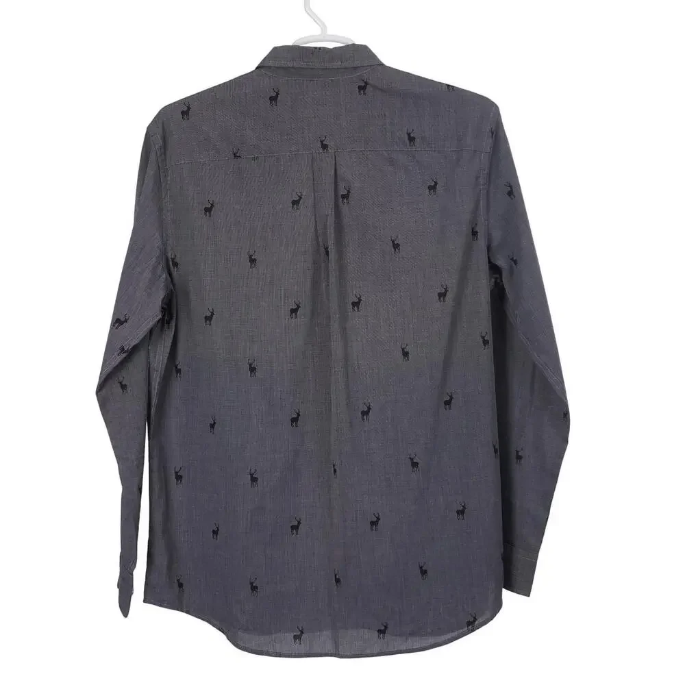 NWT Chaps Button-Up Shirt Men L Gray Deer Elk Print Long Sleeve Cotton Blend - Picture 5 of 8